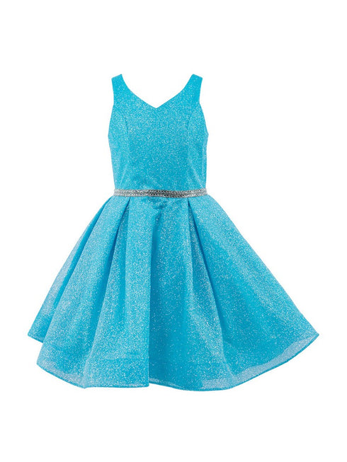 Cinderella Couture Big Girls Multi Color Glitter Mesh V Neck Short Dress 4-16 - SophiasStyle.com